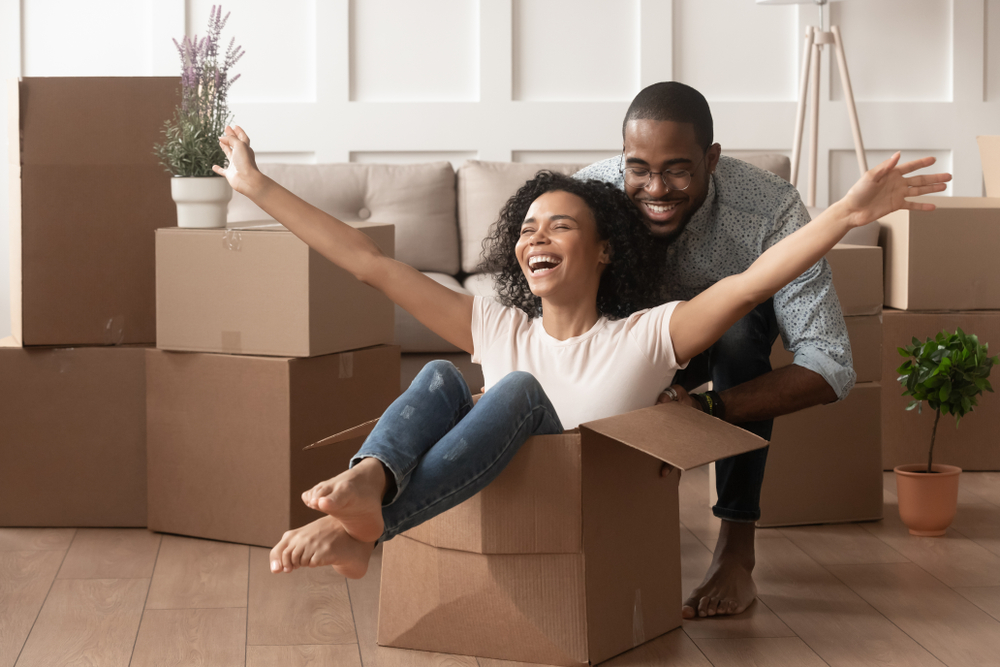 happy couple in a box